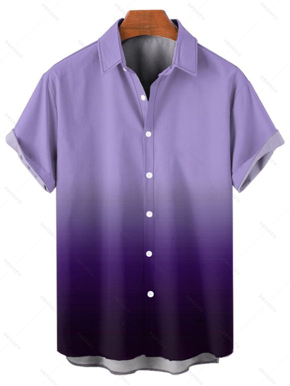 Vacation Couple Outfit Ombre Ruched Bust Belt Sweetheart Neck Empire Waist A Line Mini Dress and Roll Up Sleeve Shirt Drawstring Shorts Beach Matching Outfit - Pourpre S