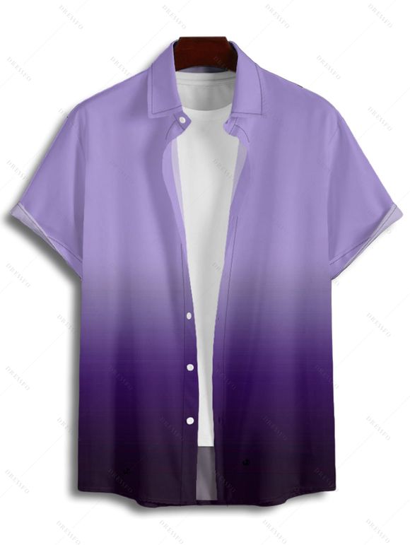 Vacation Couple Outfit Ombre Ruched Bust Belt Sweetheart Neck Empire Waist A Line Mini Dress and Roll Up Sleeve Shirt Drawstring Shorts Beach Matching Outfit - Pourpre S