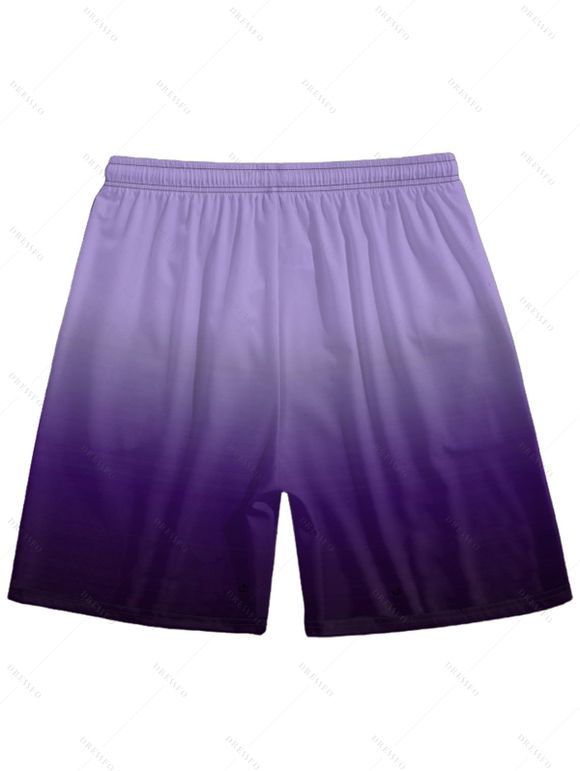 Vacation Couple Outfit Ombre Ruched Bust Belt Sweetheart Neck Empire Waist A Line Mini Dress and Roll Up Sleeve Shirt Drawstring Shorts Beach Matching Outfit - Pourpre S