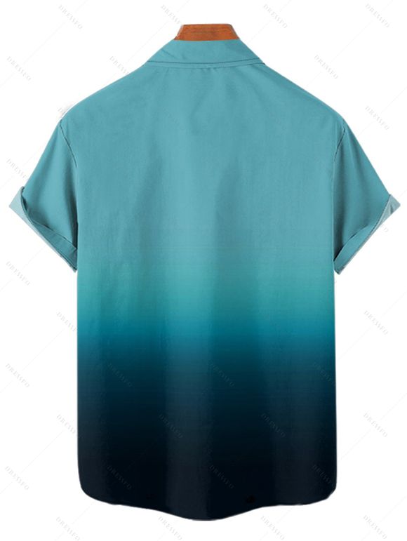 Chemise Décontractée Boutonnée Ombrée Manches Roulées à Col Relevé - Vert S