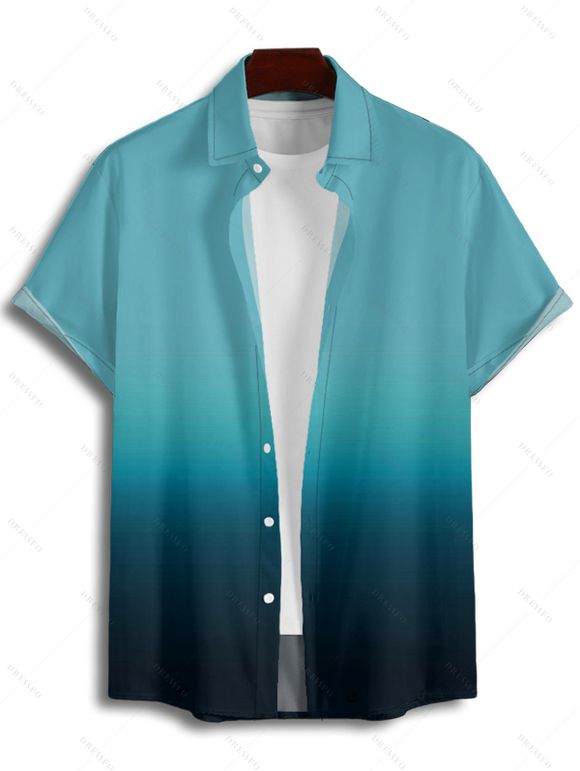 Chemise Décontractée Boutonnée Ombrée Manches Roulées à Col Relevé - Vert S