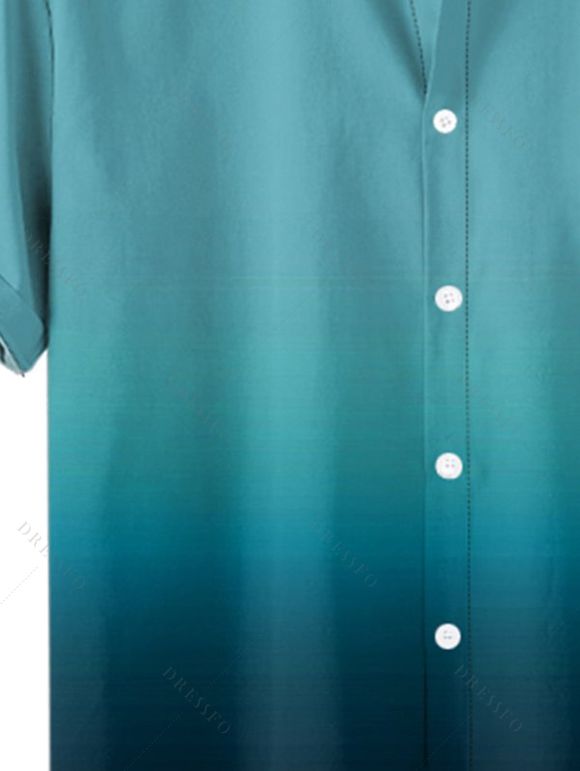 Chemise Décontractée Boutonnée Ombrée Manches Roulées à Col Relevé - Vert S