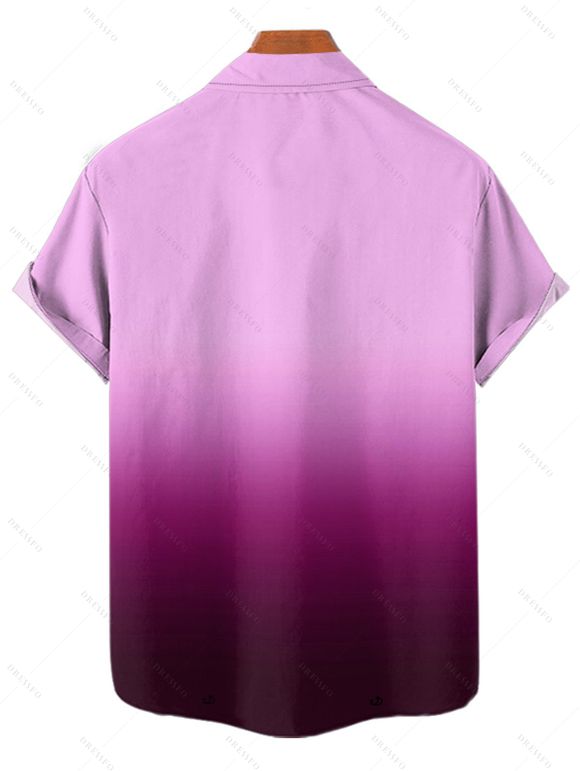 Chemise Décontractée Boutonnée Ombrée Manches Roulées à Col Relevé - Rose clair L