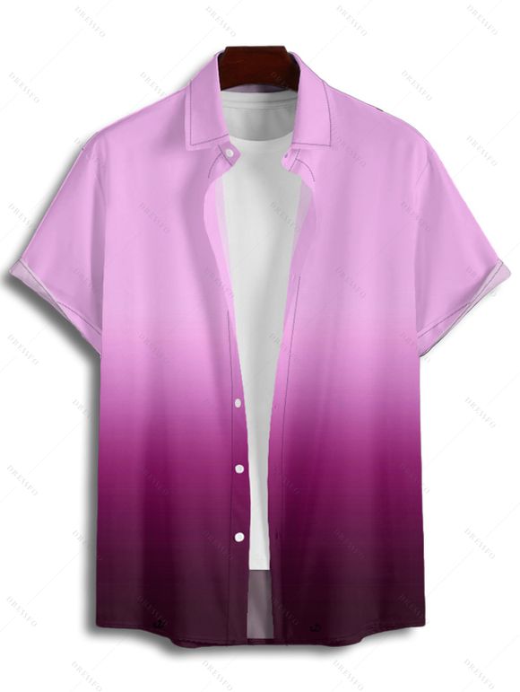 Chemise Décontractée Boutonnée Ombrée Manches Roulées à Col Relevé - Rose clair L