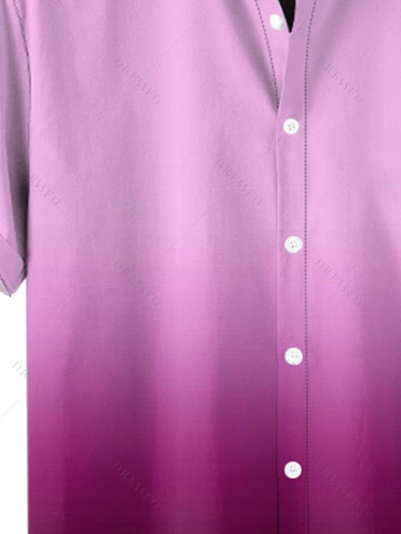 Chemise Décontractée Boutonnée Ombrée Manches Roulées à Col Relevé - Rose clair L