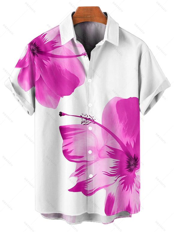 Vacation Couple Outfit Tropical Floral Pattern Spaghetti Strap Pocket A Line Dress and Roll Up Sleeve Shirt Matching Outfit - Rose clair S | US 4