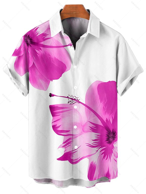 Vacation Couple Outfit Tropical Floral Pattern Spaghetti Strap Pocket A Line Long Dress and Roll Up Sleeve Solid Color Drawstrings Shorts Matching Outfit - Rose clair S | US 4