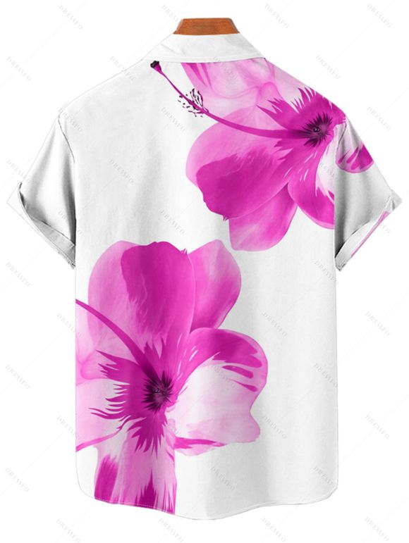 Vacation Couple Outfit Tropical Floral Pattern Spaghetti Strap Pocket A Line Long Dress and Roll Up Sleeve Solid Color Drawstrings Shorts Matching Outfit - Rose clair S | US 4