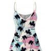 Allover Coconut Tree Colorblock Pattern Vacation Dress Spaghetti Strap V Neck A Line Mini Tank Dress - multicolor XXXXL | US 18