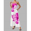 Vacation Couple Outfit Tropical Floral Pattern Spaghetti Strap Pocket A Line Long Dress and Roll Up Sleeve Solid Color Drawstrings Shorts Matching Outfit - Rose clair S | US 4
