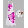 Vacation Couple Outfit Tropical Floral Pattern Spaghetti Strap Pocket A Line Long Dress and Roll Up Sleeve Solid Color Drawstrings Shorts Matching Outfit - Rose clair S | US 4