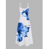 Vacation Couple Outfit Tropical Floral Pattern Spaghetti Strap Pocket A Line Long Dress and Roll Up Sleeve Solid Color Drawstrings Shorts Matching Outfit - Bleu S | US 4