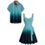 Casual Couple Outfit Ombre Ruched Bust Belt Sweetheart Neck A Line Mini Dress and Roll Up Sleeve Shirt Matching Outfit - Vert S | US 4
