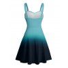 Casual Couple Outfit Ombre Ruched Bust Belt Sweetheart Neck A Line Mini Dress and Roll Up Sleeve Shirt Matching Outfit - Vert S | US 4