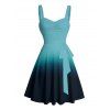 Casual Couple Outfit Ombre Ruched Bust Belt Sweetheart Neck A Line Mini Dress and Roll Up Sleeve Shirt Matching Outfit - Vert S | US 4