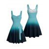 Casual Couple Outfit Ombre Ruched Bust Belt Sweetheart Neck A Line Mini Dress and Roll Up Sleeve Shirt Matching Outfit - Vert S | US 4