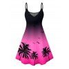 Vacation Couple Outfit Ombre Coconut Tree Seagulls Pattern Spaghetti Strap V Neck A Line Mini Tank Dress and Roll Up Sleeve Shirt Beach Matching Outfit - Rose clair S | US 4
