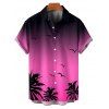 Vacation Couple Outfit Ombre Coconut Tree Seagulls Pattern Spaghetti Strap V Neck A Line Mini Tank Dress and Roll Up Sleeve Shirt Beach Matching Outfit - Rose clair S | US 4