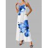 Vacation Couple Outfit Tropical Floral Pattern Spaghetti Strap Pocket A Line Long Dress and Roll Up Sleeve Solid Color Drawstrings Shorts Matching Outfit - Bleu S | US 4