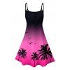 Vacation Couple Outfit Ombre Coconut Tree Seagulls Pattern Spaghetti Strap V Neck A Line Mini Tank Dress and Roll Up Sleeve Shirt Beach Matching Outfit - Rose clair S | US 4