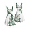 Mini Robe de Vacances Ligne A Motif de Feuille Tropicale Ceinturée Au Poitrine - Vert M | US 6