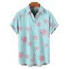 Chemise de Vacances Décontractée Motif de Cocotier Hawaii Boutonnée à Manches Courtes - Bleu Ciel 5XL
