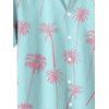 Chemise de Vacances Décontractée Motif de Cocotier Hawaii Boutonnée à Manches Courtes - Bleu Ciel 5XL