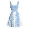 Mini Robe de Vacances Ligne A Motif de Feuille en Couleur Contrastée à Volants - Bleu clair XXL | US 14