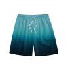 Men's Ombre Print Drawstring Vacation Style Shorts - GREEN XL
