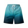 Men's Ombre Print Drawstring Vacation Style Shorts - GREEN XL