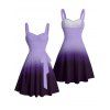Ombre Ruched Bust Belt Dress Sweetheart Neck Empire Waist A Line Mini Casual Dress - PURPLE XXXXL | US 18