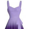 Ombre Ruched Bust Belt Dress Sweetheart Neck Empire Waist A Line Mini Casual Dress - PURPLE XXXXL | US 18