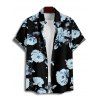 Chemise à Manches Courtes Décontractée Motif Feuilles et Fleurs avec Boutons pour Hommes - Bleu 5XL