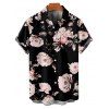 Vacation Couple Outfit Flower Leaf Pattern Ruched Bust Belt Dress A Line Sweetheart Neck Mini Dress and Roll Up Sleeve Shirt Casual Matching Outfit - Rose clair S | US 4
