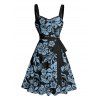 Mini Robe de Vacances Ligne A Motif de Fleur Au Poitrine Ceinturée à Volants - Bleu S | US 4