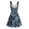 Mini Robe de Vacances Ligne A Motif de Fleur Au Poitrine Ceinturée à Volants - Bleu S | US 4