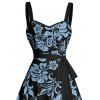 Mini Robe de Vacances Ligne A Motif de Fleur Au Poitrine Ceinturée à Volants - Bleu S | US 4