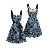 Mini Robe de Vacances Ligne A Motif de Fleur Au Poitrine Ceinturée à Volants - Bleu S | US 4
