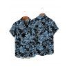 Men's Allover Hibiscus Floral Pattern Vacation Shirt Roll Up Short Sleeve Button Up Turn Down Collar Casual Shirt - BLUE 2XL