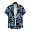 Men's Allover Hibiscus Floral Pattern Vacation Shirt Roll Up Short Sleeve Button Up Turn Down Collar Casual Shirt - BLUE 2XL