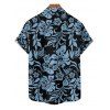 Men's Allover Hibiscus Floral Pattern Vacation Shirt Roll Up Short Sleeve Button Up Turn Down Collar Casual Shirt - BLUE 2XL