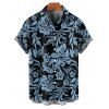 Men's Allover Hibiscus Floral Pattern Vacation Shirt Roll Up Short Sleeve Button Up Turn Down Collar Casual Shirt - BLUE 2XL