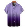 Men's Ombre Casual Shirt Button Up Roll Up Sleeve Turn Down Collar Shirt - PURPLE L