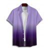 Men's Ombre Casual Shirt Button Up Roll Up Sleeve Turn Down Collar Shirt - PURPLE L