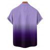Men's Ombre Casual Shirt Button Up Roll Up Sleeve Turn Down Collar Shirt - PURPLE L