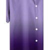 Men's Ombre Casual Shirt Button Up Roll Up Sleeve Turn Down Collar Shirt - PURPLE L