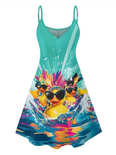 Robe de Vacance Motif de Canard Ligne A à Bretelle Fine