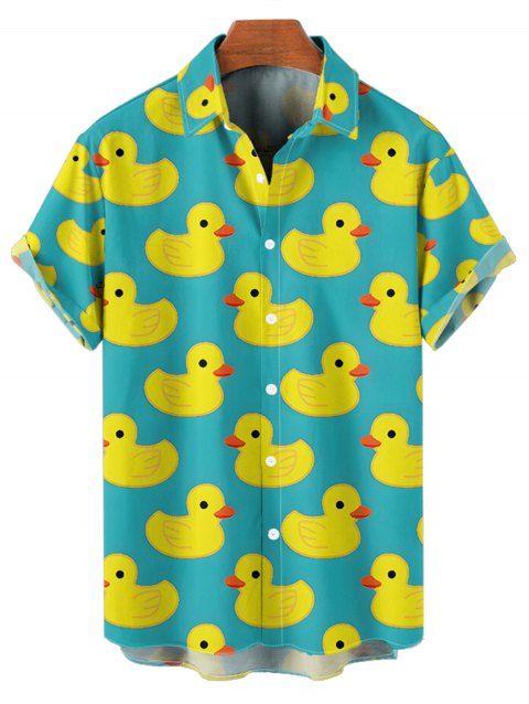 Chemise de Vacances Décontractée Motif de Canard Dessin Animé Boutonnée à Manches Courtes pour Homme