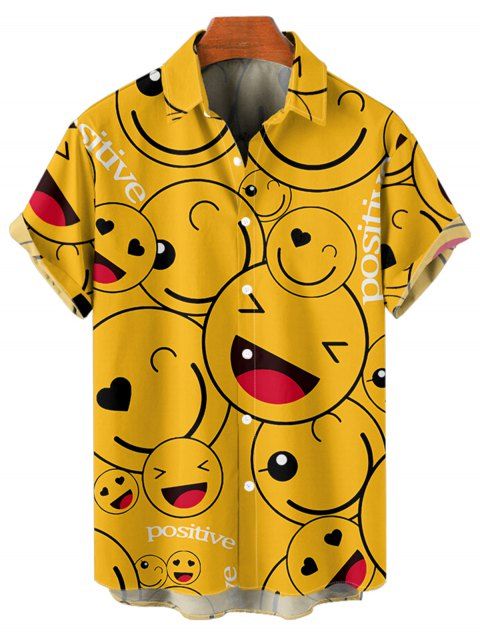 Chemise Décontractée Manches Courtes à Imprimé Visage Souriant et Inscription pour Hommes