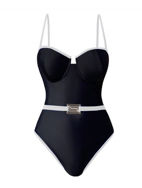 Maillot de Bain Découpé en Couleur Contrastée à Bretelle Fine Une-Pièce